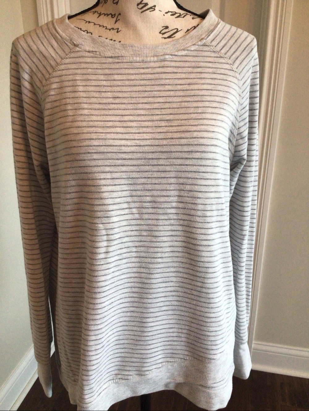 Danskin Women's white with gray Striped Crewneck Sweatshirt Sz M